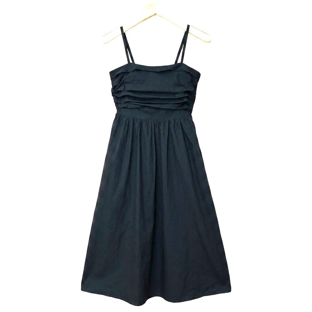 Melloday Black Pleated Ruched Bodice Straps Midi Sundress Size M Runs Small